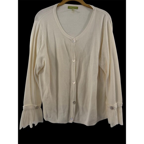 Sigrid Olsen Shell Button Up Flare Cuff Cardigan Sweater Ivory Size XL - Picture 1 of 6